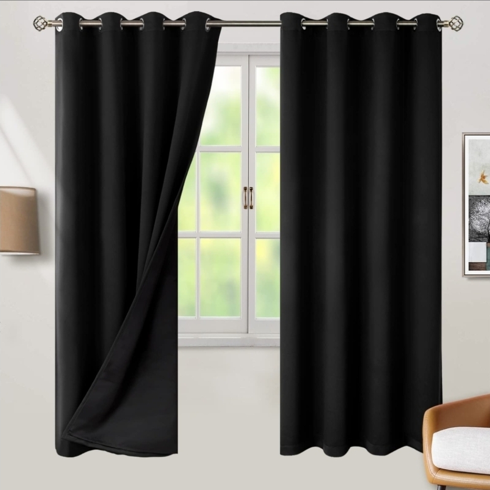 Elegant Silver Grommeted Black Curtains